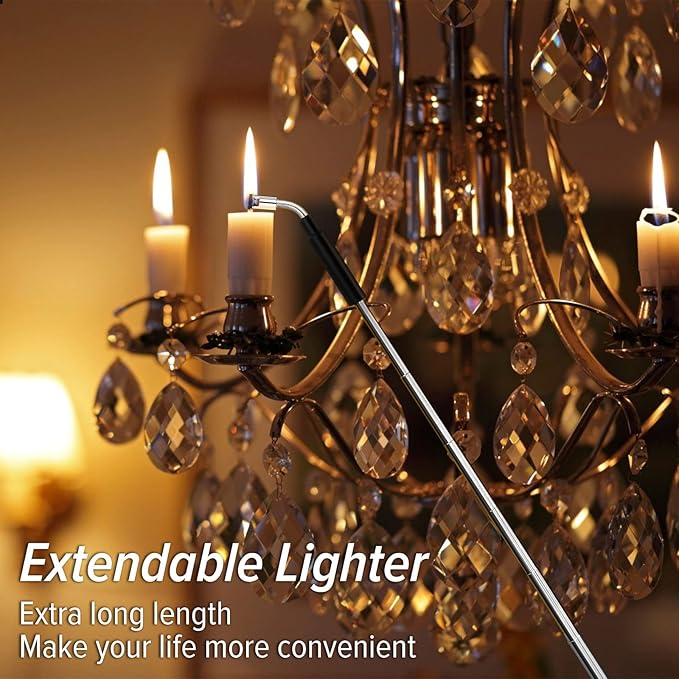 Electric Arc Flexible Neck Long Lighter,Retractable Length 11.4in to 27.55in,Rechargeable Windproof USB Lighter,360° Rotated Ignition Port, Lighters for Candle Fireplace Pilot Light BBQ Grill Black