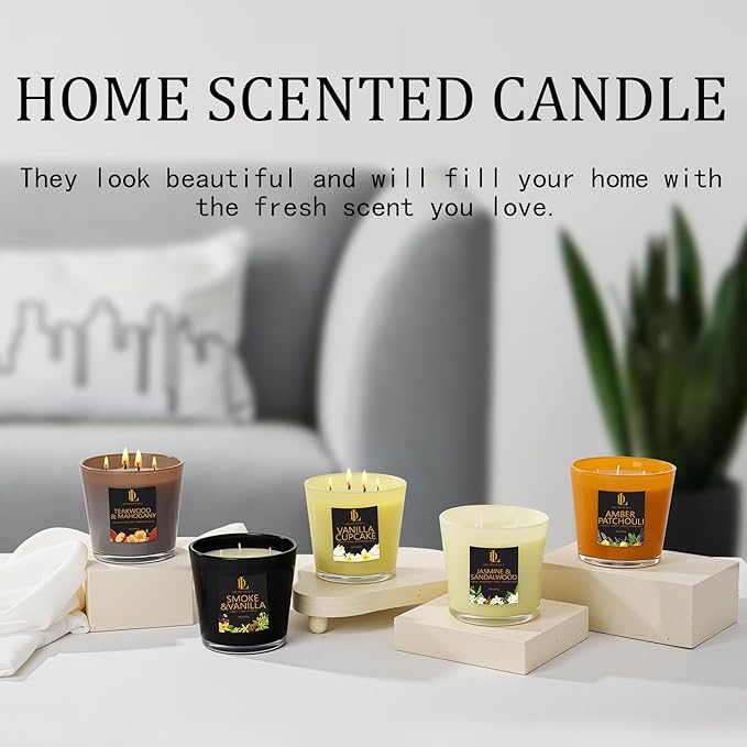 Smoke & Vanilla Scented Candle, Large 30oz Natural Soy Candles, 4-Wick 80 Hour Burn Time, Masculine Candle - Home Fragrance Candles Housewarming Gift for Men