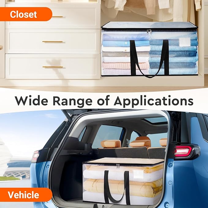 BlissTotes Clear Moving Bags Heavy Duty,76L Extra Large Storage Bags with Zipper & Reinforced Handles, Waterproof PP Moving Totes for Clothes, Bedding, Comforters, Space Saving Storage (8 Pack)