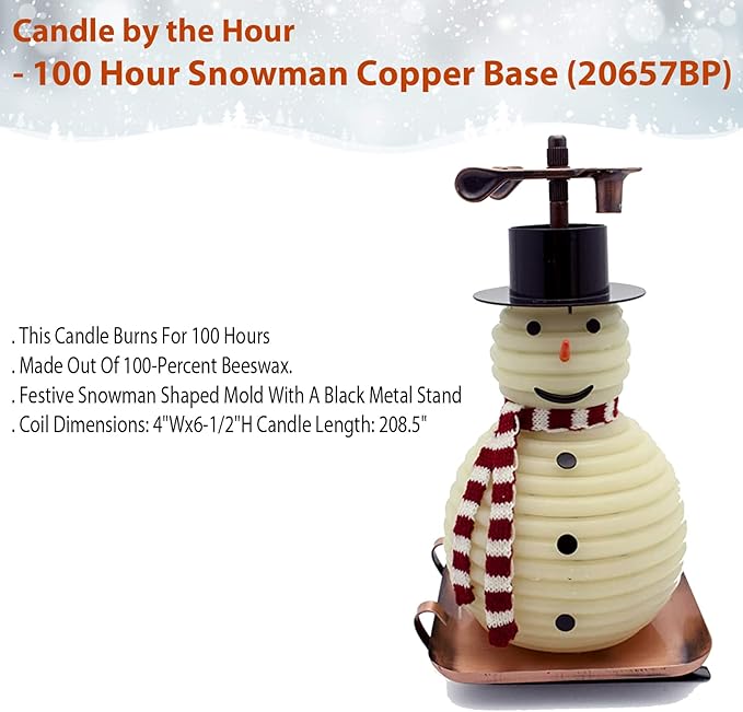 Candle by the Hour 100-Hour Snowman Candle, Copper Base, Eco-friendly Natural Beeswax with Cotton Wick
