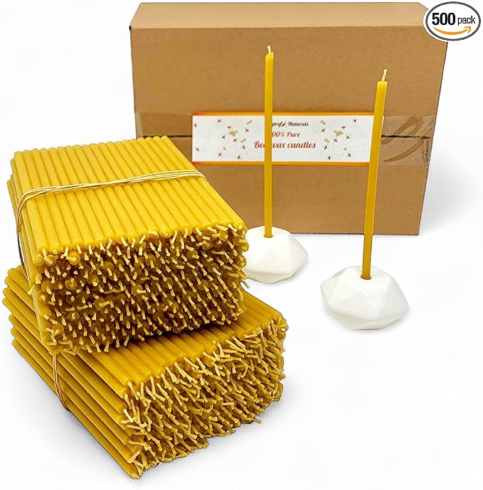500 Votprof 100% Pure Beeswax Taper Candles ( 6 1/4") Natural Honey Scent