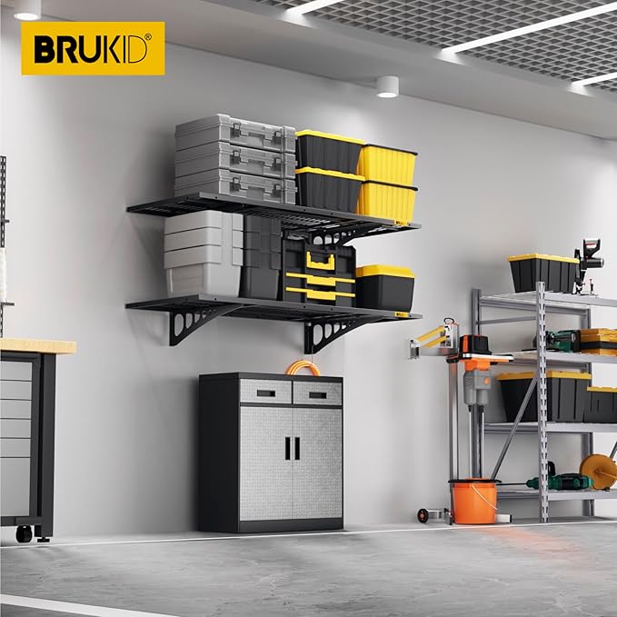 1.64x4ft Adjustable Rail Wall Garage Storage Shelf, for Tool Room, Storage Room, Store Supermarket Wall Storage Shelving Rack (2 Pack-Black)