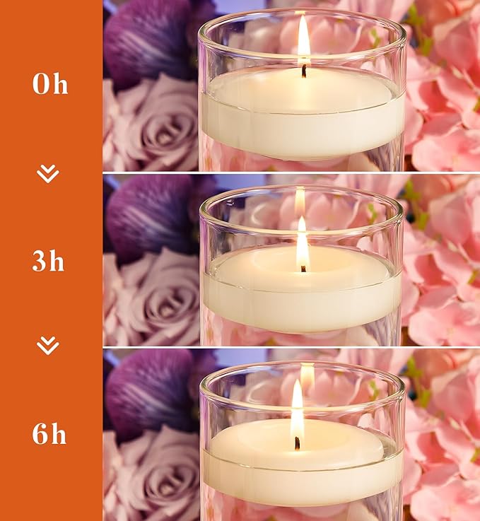 Crenovo Floating Candles Dripless, 10-Hour Clean Burn, 3 Inch Unscented Candles for Wedding, Party, Centerpieces, 36 Pack Ivory Water Candles Romantic Decoration for Valentine's Day