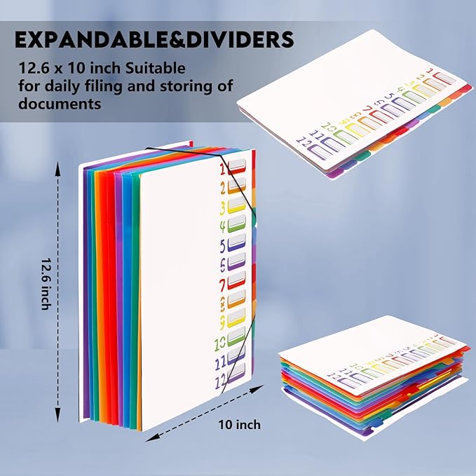 24 Pockets Expanding File Folder Organizer,Accordion File Organizer,A4 Letter Size,Rainbow Tab, for Home/Office/School Document Organizer (White)