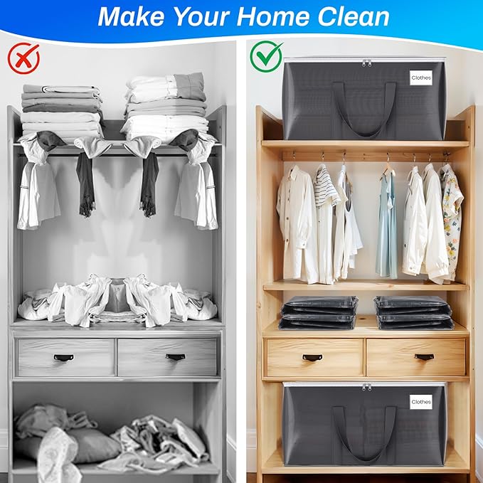 ElegantArray 8 Pack Moving Bags Heavy Duty, Moving Boxes, Storage Bags with Zipper & Handles & Tag for College & Dorm Moving Supplies Grey Laundry Hamper Bag, Foldable Space-saving Totes (93L, Grey)