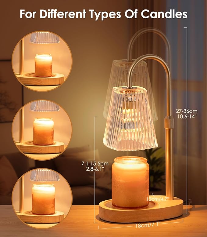 Vanranger Candle Warmer Lamp with Timer - Electric Dimmer and Adjustable Height for Small Jar Scented Wax Melts - Includes 2 Bulbs for Home Birthday