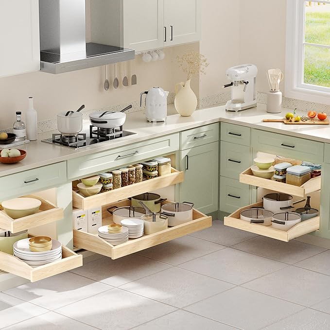 Pull Out Cabinet Drawer 22½” W x 21” D, Soft Close Pull Out Cabinet Organizer, Pull Out Shelves Requires At Least 23½” Cabinet Opening, Bottom Assembly