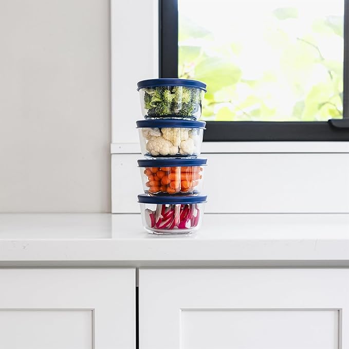 DURA LIVING 8-Piece Glass Food Storage Containers Set (4 Containers + 4 BPA-Free Lids) | 1-Cup, Leakproof | Microwave, Freezer, Oven & Dishwasher Safe | Ideal for Meal Prep & Pantry Organization