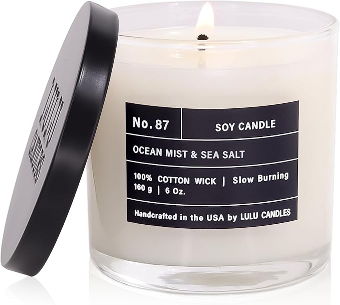Lulu Candles | Ocean Mist & Sea Salt | Smells Like a Walk on the Beach | Luxury Scented Soy Jar Candle | Hand Poured in The USA | Highly Scented & Long Lasting- 6 Oz.
