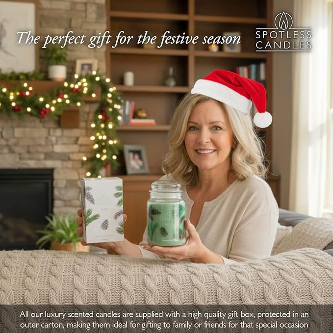 Pine Candle - Large 22oz Glass Jar with Wooden Wick 130 Hours Burn Time - Decorated Jar Within a Presentation Gift Box and Protective Shipping Box