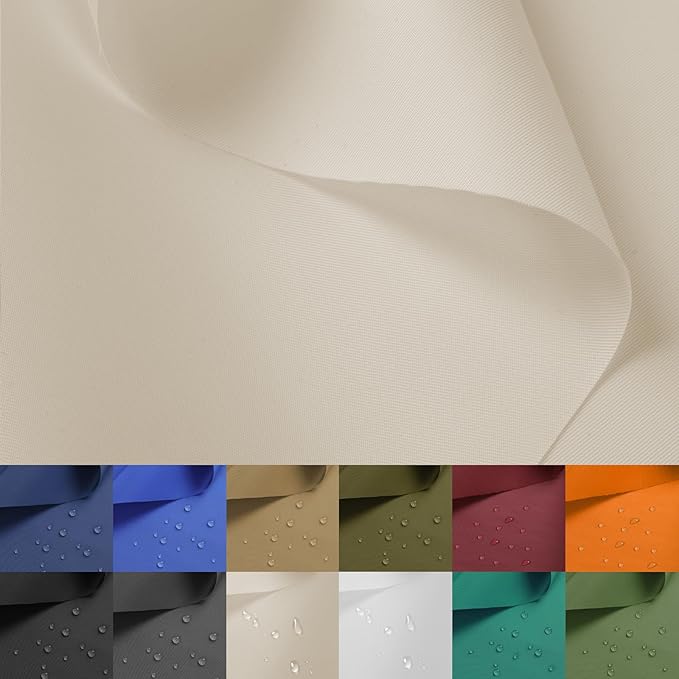 Nylon Fabric, 58"W 420D Waterproof Fabric 1 Yard Ripstop Nylon Material Outdoor Upholstery Twill Sewing Material for Patio Chair, Lining, Cushion, Purse, Tote Bag, Tent, Tarp Cover, DIY Project Ivory