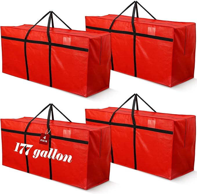 Windyun 4 Pack 177 Gallon Extra Large Moving Bags XXL Heavy Duty Storage Bag with Strong Zipper Handle Jumbo Big Tote Box Foldable for College Dorm Travel Clothes Duffle Blanket Pillow(Red)