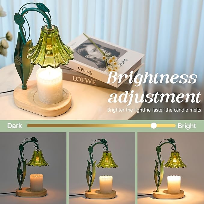 Candle Warmer Lamp with Timer and Dimmer Purple, Adjustable Height Glass Candle Lamp, Electric Candle Lamp Warmer for Home Decor,Gift for Women,2-Bulb Candle Warming Lamp for Jar Candles (Green)