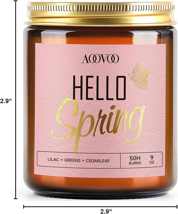 AOOVOO Hello Spring Candles - 9 oz Lilac Scented Candles, Aromatherapy Candle, Soy Candle for Home Scented