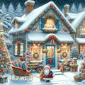Accompany Wind Christmas Diamond Art Kits for Adults, Winter Christmas House Diamond Painting Kits, 5D Round Drill Diamonds Gem Art Crafts for Home Wall Decor Gifts 14x14 Inch