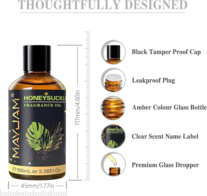MAYJAM Honeysuckle Fragrance Oils Essential Oil - Honeysuckle Oil for Diffusers, 3.38FL.OZ/100ML Large Volume Fragrance Oil with Premium Glass Dropper