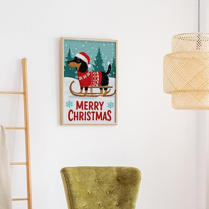 AIVKIEJK Diamond Painting Kits for Adults - Merry Christmas Dachshund Painting DIY 5D Full Drill Diamond Dots Paintings with Diamonds Gem Art and Crafts Home Decor 12"x16"