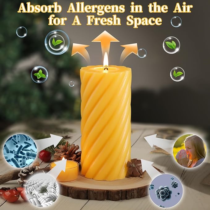 Natural Beeswax Pillar Candles,92 Hours Long Burning,100% Pure Beeswax Candles Unscented Bees Wax Candles for Home,Emergency, Dripless Beeswax Candle Bulk,2.8x6in Spiral Pillar Candles