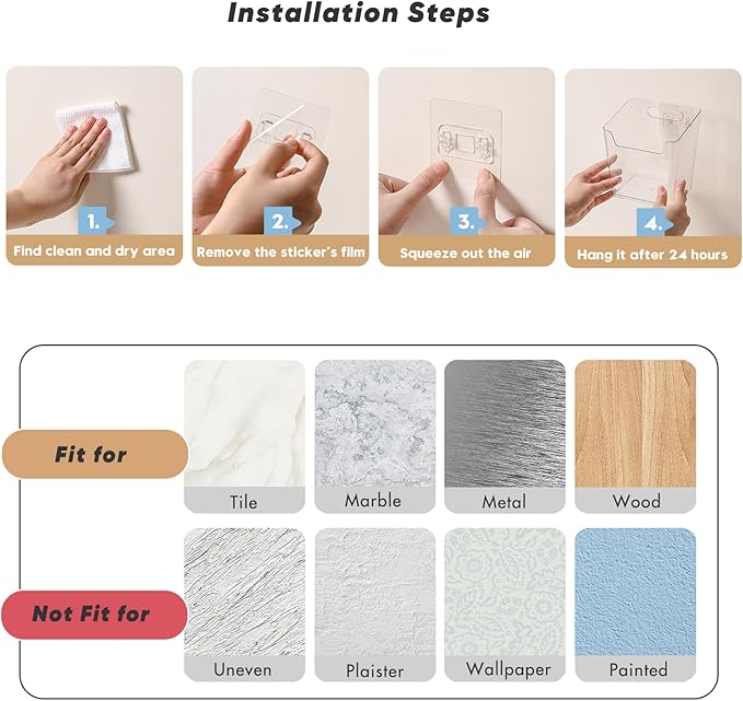 8-Pack Adhesive Cabinet Door Organizer Kitchen, Hanging Storage Bins, Stick on Small Wall Storage Container, Bathroom Floating Shelf Under Sink Caddy Spice Rack for Pantry Organizer, Office, Dorm