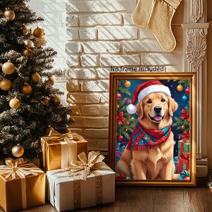 QZOTRXI 5D Dog Santa Hat Diamond Painting Kits for Adults, Full Drill Diamond Art Gift, DIY Christmas Dog Gem Pictures Paint Diamond Art Craft for Home Wall Decor 16x20 Inch