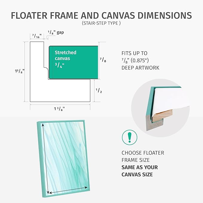 Pixy Canvas 30x40 Floater Frame for Canvas Paintings, Wood Panels, Canvas Panels & Stretched Canvas Boards. Floating frame fits 5/8", 3/4" & max 7/8" Deep Artwork (Rustic Gray, 30 x 40 inch)