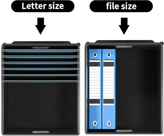 Huolewa File Organizer Box with Lid, Collapsible File Folder Organizer for Office Document Storage, Filing Box with Plastic Slide for Letter Size Hanging File Folders(1 Pack, Black & White Lattice)