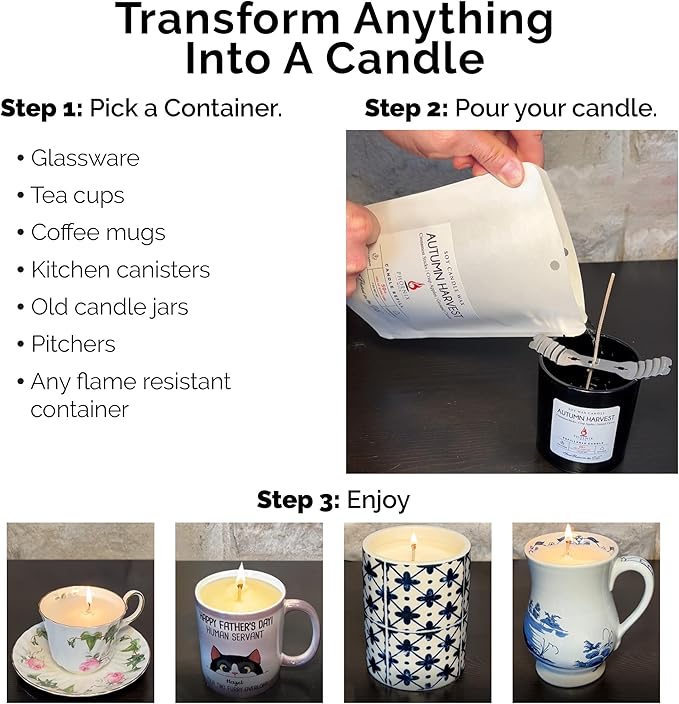 Phoenix Wick Candle Pack – Transform Anything Into A Candle – Candle Making Kit with Wick + 7oz Wax (Teakwood Scent)