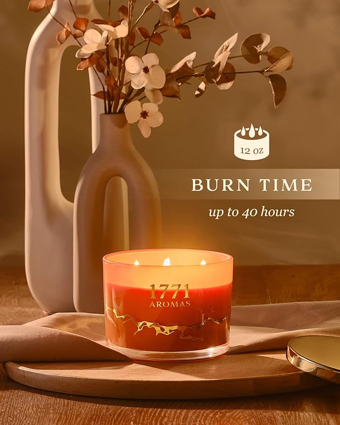 Pumpkin Spice Scented Candles - 100% Natural Soy Wax - Large 3 Wick Jar Candle - Up to 50 Hours Burning Time - Candles for Home - Gift-Ready Candle for Men & Women - Aromatherapy