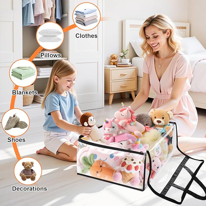SpaceTrove Clear Clothes Storage Bags, 6 Pack Closet Organizers and Under Bed Storage Containers, Foldable Moving Bags with Zippers for Comforter, Blanket, Bedding, Duvet, PVC Packing Bags 40L