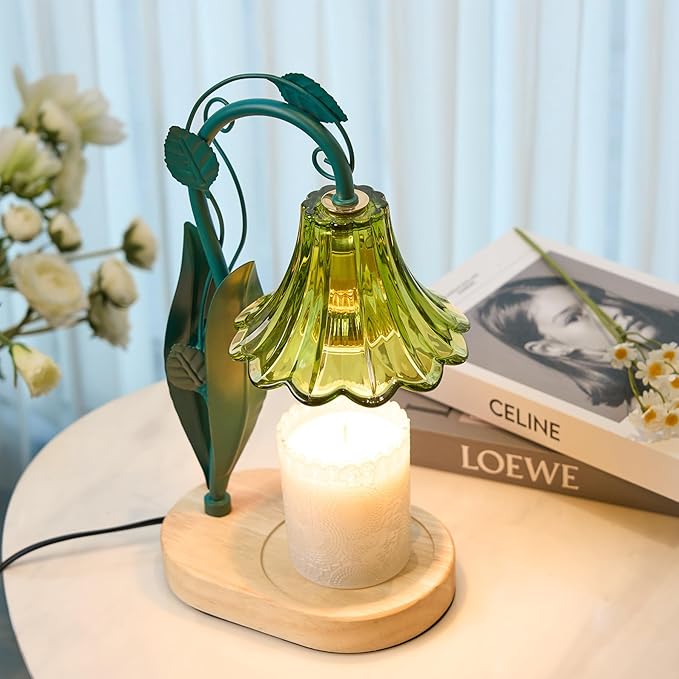 Candle Warmer Lamp with Timer and Dimmer Purple, Adjustable Height Glass Candle Lamp, Electric Candle Lamp Warmer for Home Decor,Gift for Women,2-Bulb Candle Warming Lamp for Jar Candles (Green)