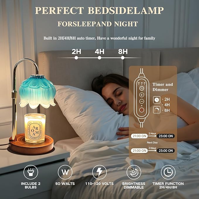 GEEZO Fragrance Candle Warmer Lamp，Electric Candle Warmer with Timer & Dimmer，Mom Christmas Birthday Gifts for Women, House Warming Gifts New Home Bedroom Decor，Blue