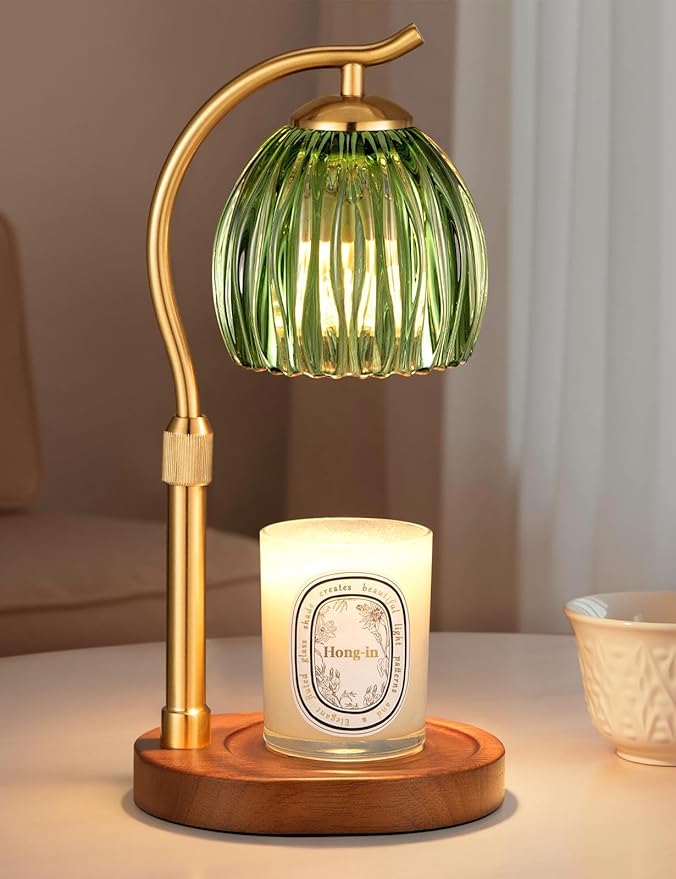 Candle Warmer Lamp with Timer - Electric Flameless Wax Melter Warmer for Jar Scented Candles, Vintage Home Decor Cozy for Women Mom Friend Sister (Green)