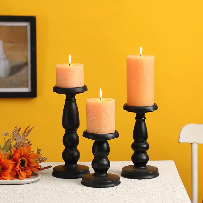 3x6 Inch Yellow Pillar Candles - Set of 3, Unscented, Large, Smokeless Dripless Candles for Dinner Table Decor, Home Rustic Decor, Fall Centerpieces
