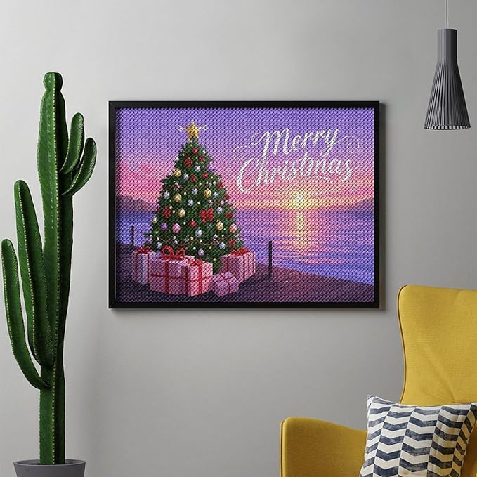 AIVKIEJK Diamond Painting Kits for Adults - Merry Christmas Coastal Winter Beach Painting DIY 5D Full Drill Diamond Dots Paintings with Diamonds Gem Art and Crafts Home Decor 12"x16"