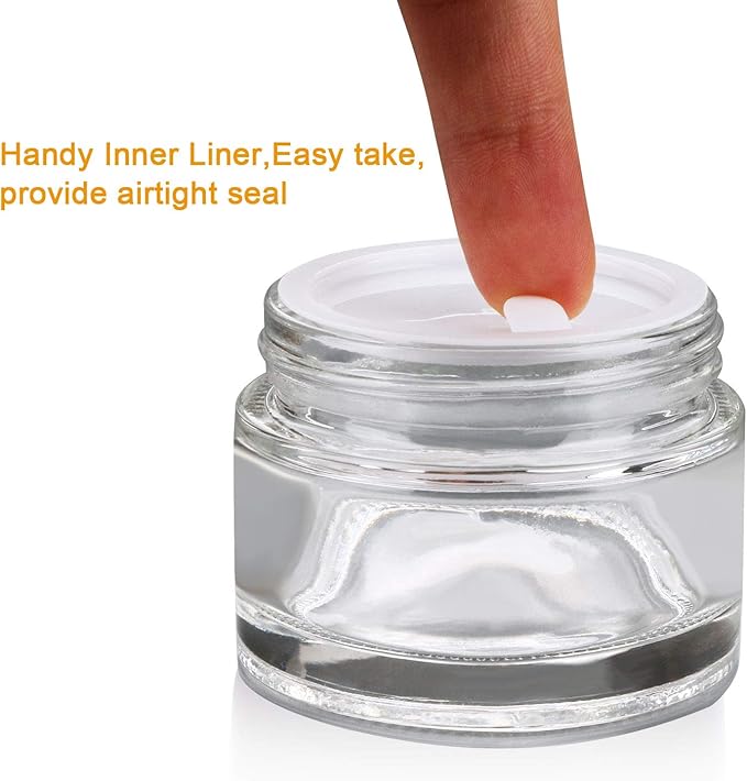 Encheng 15 Pack of 2 oz Clear Round Glass Jars, with Inner Liners and Lids, Empty Cosmetic Containers,Cream jars