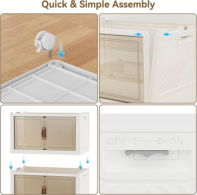 SAILUN 190QT/47Gal Stackable Storage Bins with a Lid, Collapsible Storage Bins With Doors, Folding Cabinet for Home Closet Organization,4 Pack-19.7" W x 12.6" D x 44.3" H White