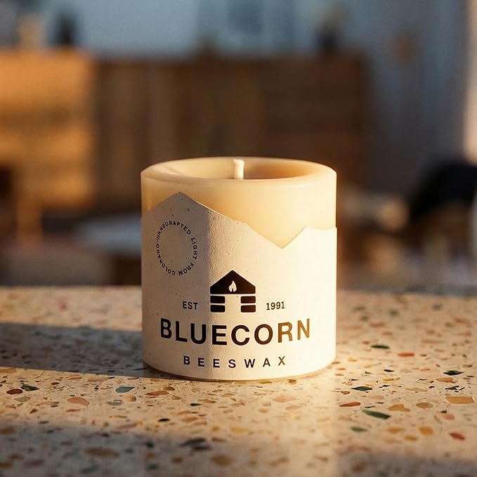 Bluecorn Beeswax Pillar Candle, 100% Pure Natural Bees Wax, Ivory White 3x3 Candle, Clean Burning & Dripless, Long Lasting (50 Hrs), Paraffin, Soy & Fragrance Free, Home Decor, American Made, 1 Count