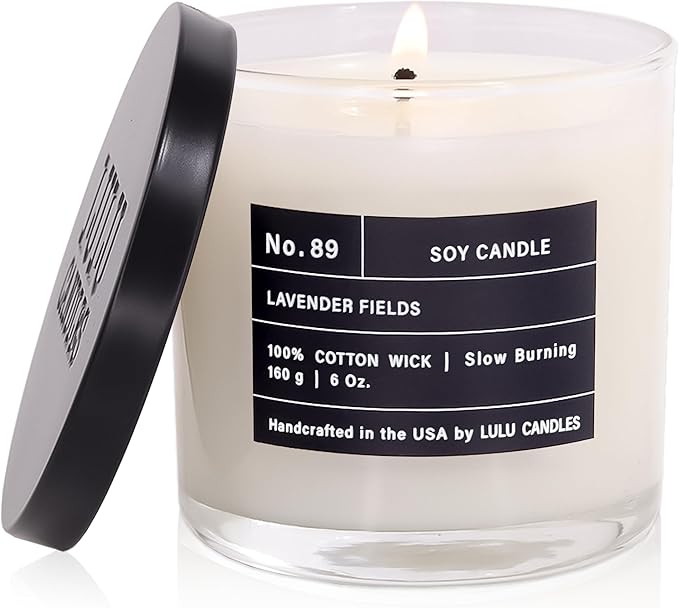 Lulu Candles | Lavender Fields | Highly Scented Candles for Home | Soy Blend Jar Candle with 100% Cotton Wick | Slow Burning (6 Oz.)