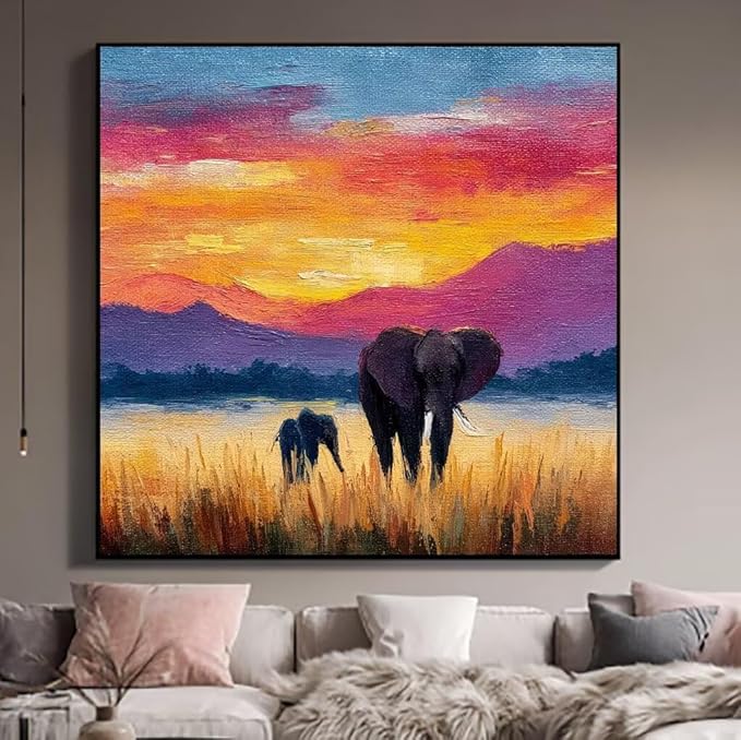 Paint by Numbers Kit for Adults Elephant Paint by Numbers Grassland DIY Crafts for Adults Canvas Paintings Kits, Hobbies for Women Art With Accessories, Home Wall Decor 20x20inch Without Frame K-6830