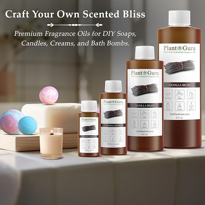 Vanilla Bean Fragrance Oil 4 fl. oz. Scented Oil for DIY Soap Making, Candles, Bath Bombs, Body Butters. Used in Aromatherapy Diffusers, Burners and Warmers. Great Addition to Lotions and Creams.