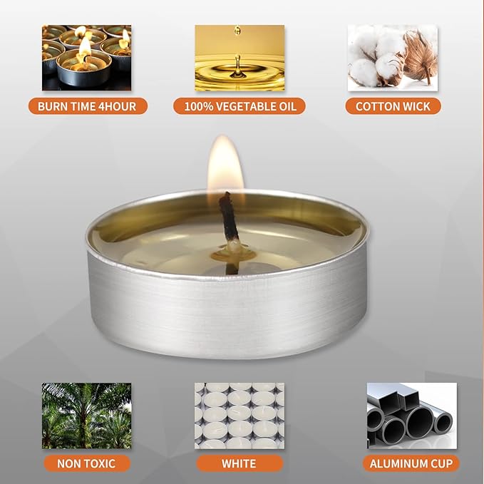 AlterEgo Unscented Tea Lights - 100 Pack Tealight Candles - 4+ Hour Burn Time - Clean-Burning White Palm Votive Smokeless Tealights Candles for Home, Shabbat & Anniversaries (100Pack)