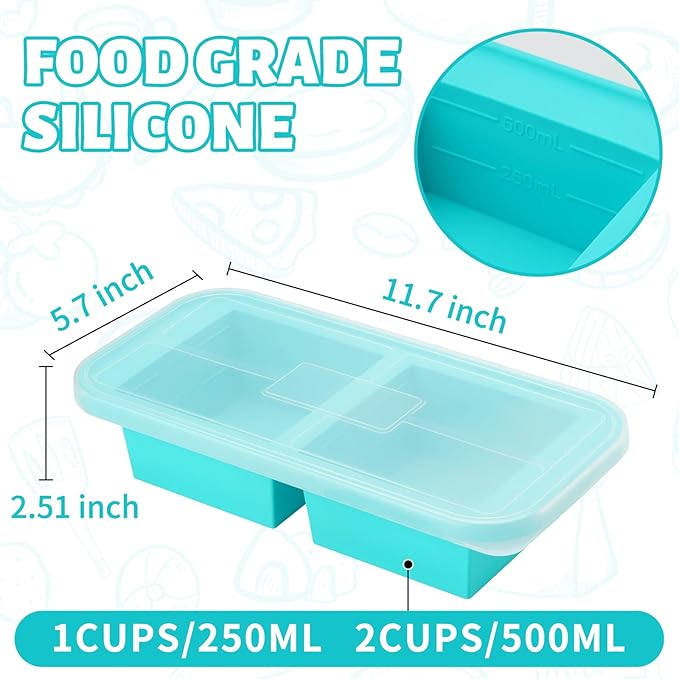 Silicone Freezer Trays with Lid,2 Cup Soup Freezer Container large Ice Cube Molds with Reinforced Steel Ring Top for freezing Soup Sauce Broth Leftovers oven,Easy to demold & Easy Meal Prep Container