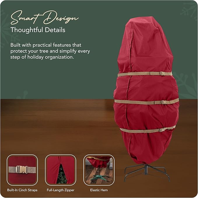 Covermates Keepsakes Upright Christmas Tree Storage Bag – Heavy-Duty Holiday Closet Cover Trees – Durable 300D Polyester with Cinch Straps & Zipper Access – Christmas Tree Bags Storage, Red