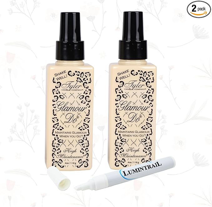 Tyler Candle High Maintenance Glamour Do (4 oz) Bundle - 2 Pack with Stain Remover Pen - Travel Size Fragrance Spray for Odor Elimination, Fresh and Clean Scent Toilet Spray for Bathroom Odors