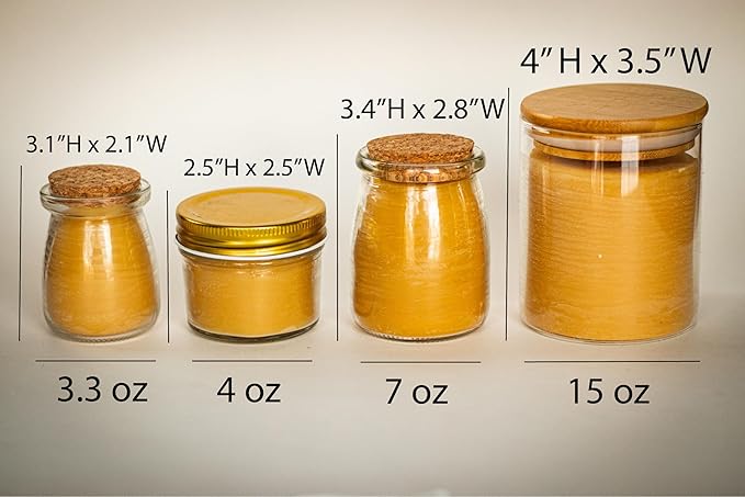 BeeTheLight Beeswax Jar Candle - 100% Pure USA Bees Wax in Glass Container with Cork Lid - Unscented - All Natural Light Honey Scent (3.3 oz w/Cork Lid, Unscented)