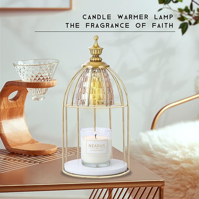 Candle Warmer Lamp, Auto Shut Off and Brightness Heat Level Control with Timer and Dimmable Switch, Top-Down Candle Melting with Marble Base and 2 Bulbs(Black)
