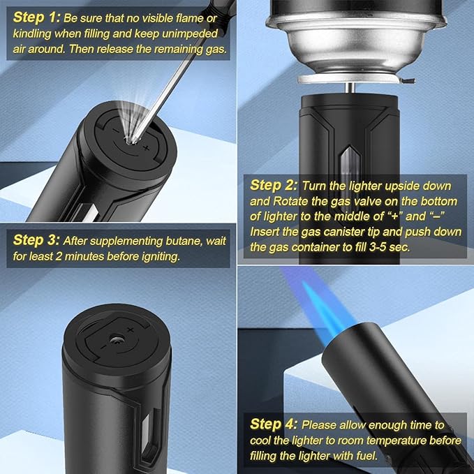Butane Lighter, Torch with Fuel Level Window, Adjustable Fire Jet Lighter for Fireplace, Windproof Pen for Candle BBQ, Brown, Fluid not Included