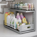 Under Sink Organizer Upgrade To Professional Rails,2-Tier Dual Pull Out Cabinet Storage,Height Adjustable Slide Out Drawers For Bathroom Kitchen,1 Pack-18.5"Dx12.8"-16.9"H,Gun Gray