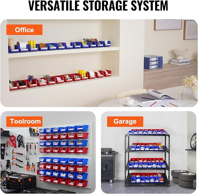 VEVOR Plastic Storage Bins 24 Pack (5 x 4 x 3-Inch), Hanging Stackable Storage Organizer Bins, Heavy Duty Stacking Containers for Closet, Garage, Office, or Small Parts Organization