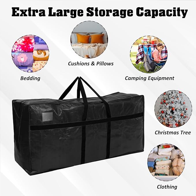 4 Pcs 96 Gallon Extra Large Moving Bags Heavy Duty Storage Bag with Strong Zipper Handle Foldable XXL Jumbo Storage Tote Packing Moving Box for College Dorm Travel Cloth Duffle (Black)